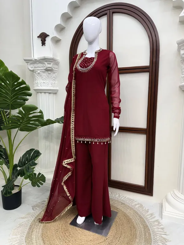 Faux_Georgette_Maroon_Set