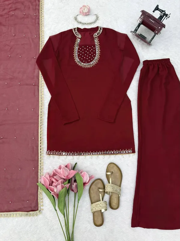 Faux_Georgette_Maroon_Set