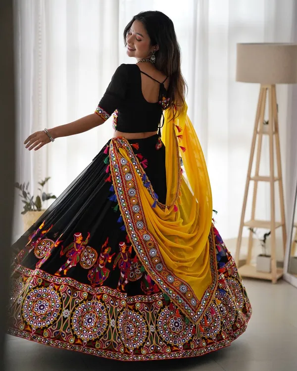Faux_Georgette_Mirror_Work_Lehenga_Set