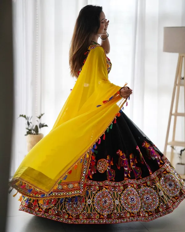 Faux_Georgette_Mirror_Work_Lehenga_Set