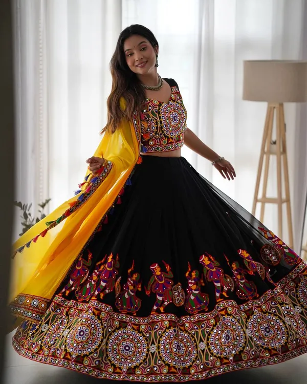 Faux_Georgette_Mirror_Work_Lehenga_Set