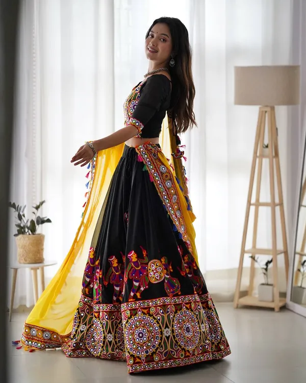 Faux_Georgette_Mirror_Work_Lehenga_Set