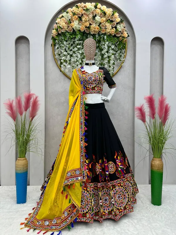 Faux_Georgette_Mirror_Work_Lehenga_Set