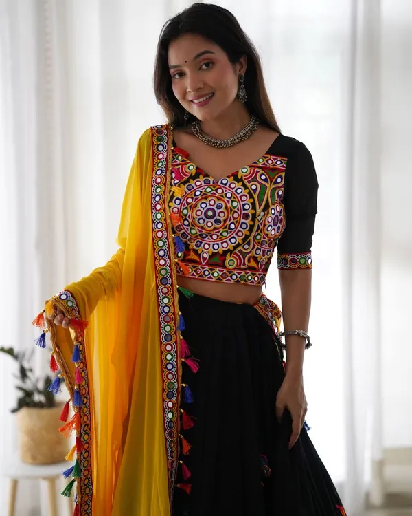 Faux_Georgette_Mirror_Work_Lehenga_Set
