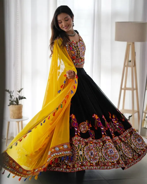 Faux_Georgette_Mirror_Work_Lehenga_Set