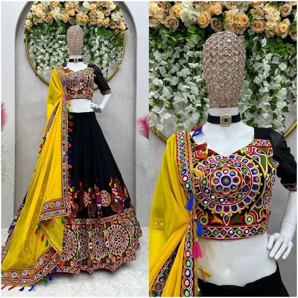 Faux_Georgette_Mirror_Work_Lehenga_Set