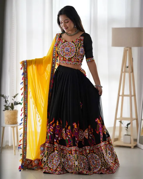 Faux_Georgette_Mirror_Work_Lehenga_Set