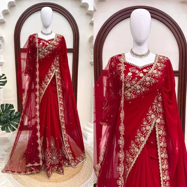 Faux_Georgette_Red_Saree
