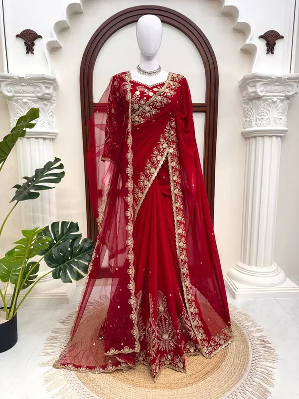Faux_Georgette_Red_Saree