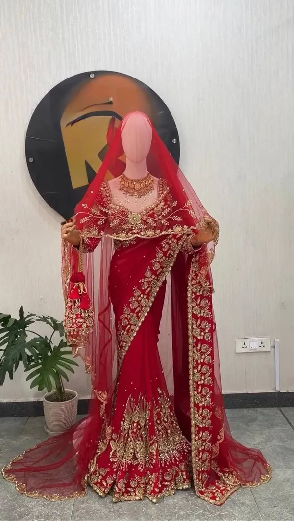 Faux_Georgette_Red_Saree