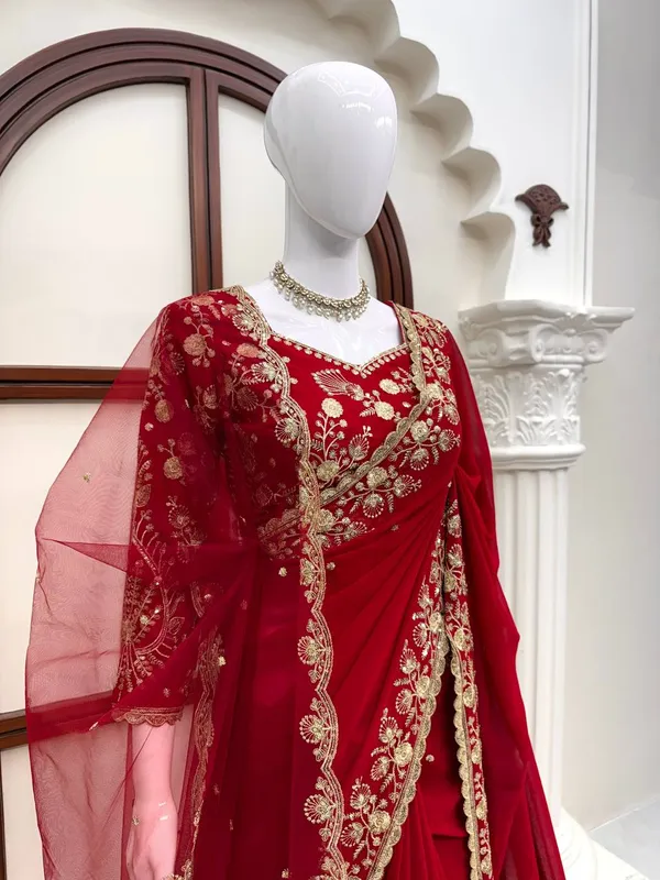 Faux_Georgette_Red_Saree