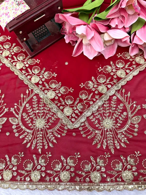 Faux_Georgette_Red_Saree