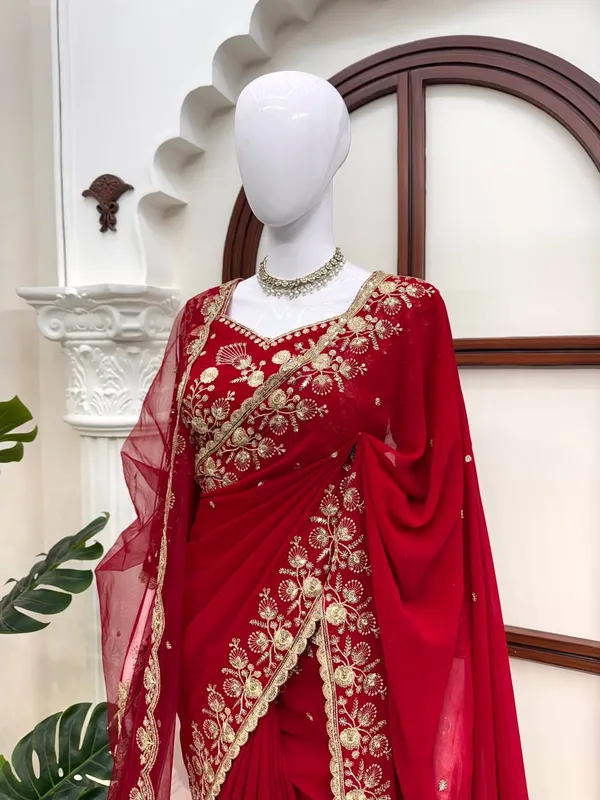 Faux_Georgette_Red_Saree
