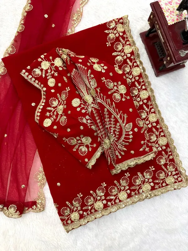 Faux_Georgette_Red_Saree
