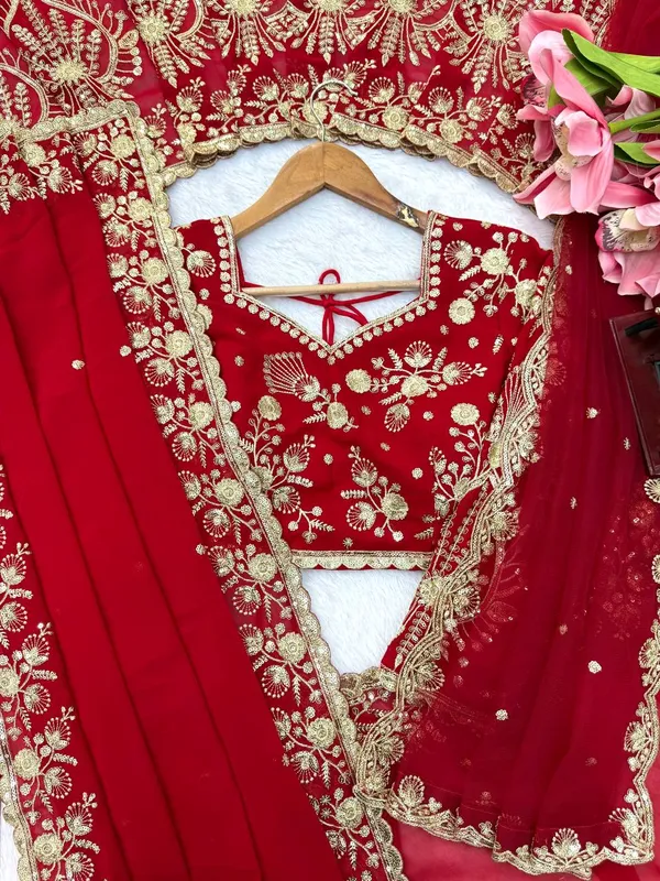Faux_Georgette_Red_Saree
