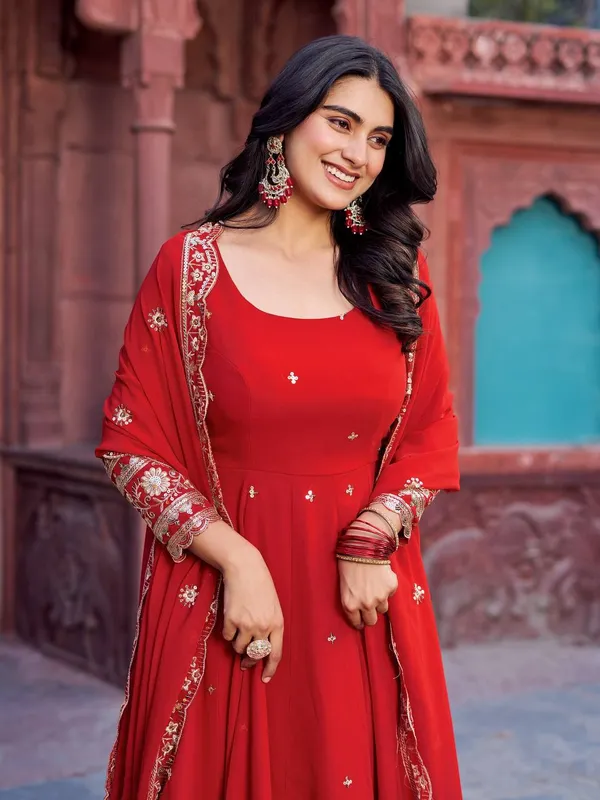 Faux_Georgette_Red_Women_Set