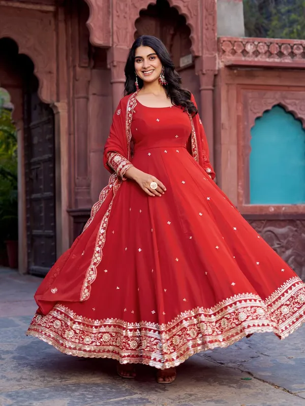 Faux_Georgette_Red_Women_Set