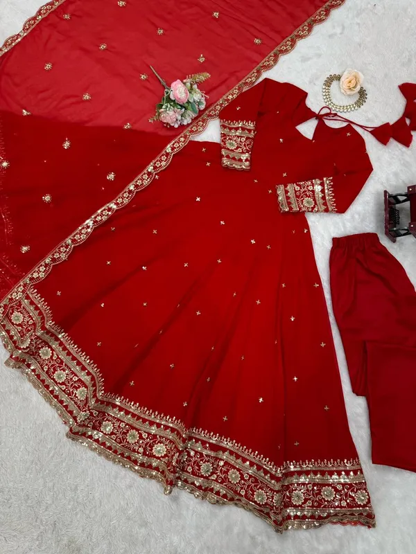 Faux_Georgette_Red_Women_Set
