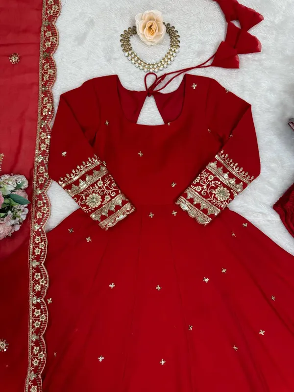Faux_Georgette_Red_Women_Set