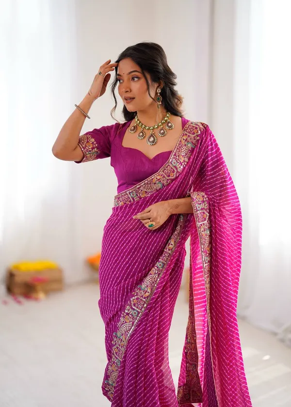 Faux_Georgette_Saree_Stylish_Casual_Wear_Set_Pink