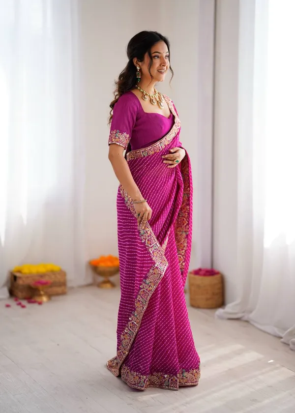Faux_Georgette_Saree_Stylish_Casual_Wear_Set_Pink