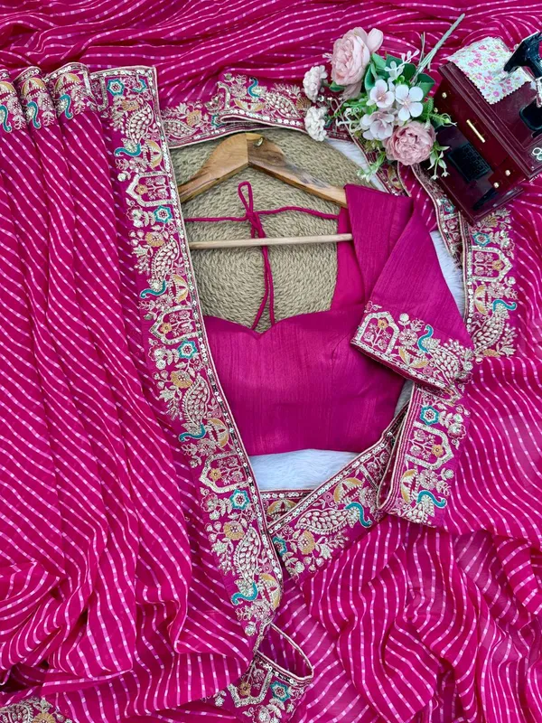 Faux_Georgette_Saree_Stylish_Casual_Wear_Set_Pink