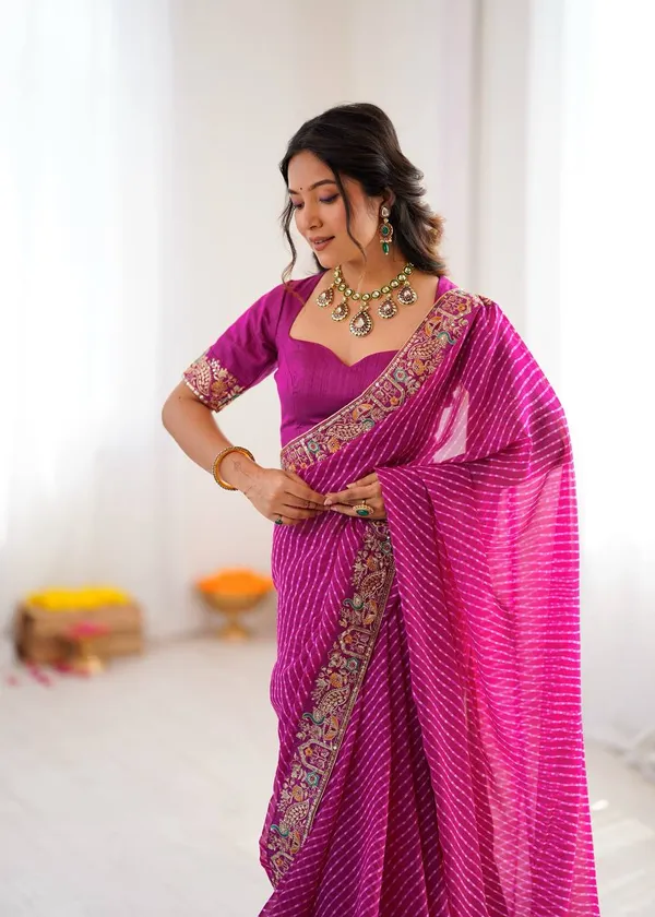 Faux_Georgette_Saree_Stylish_Casual_Wear_Set_Pink