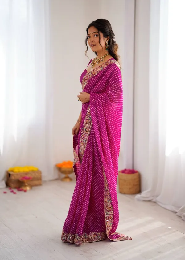 Faux_Georgette_Saree_Stylish_Casual_Wear_Set_Pink