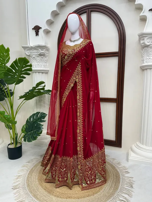 Faux_Georgette_Sequin_Saree_Blouse_Dupatta_Set