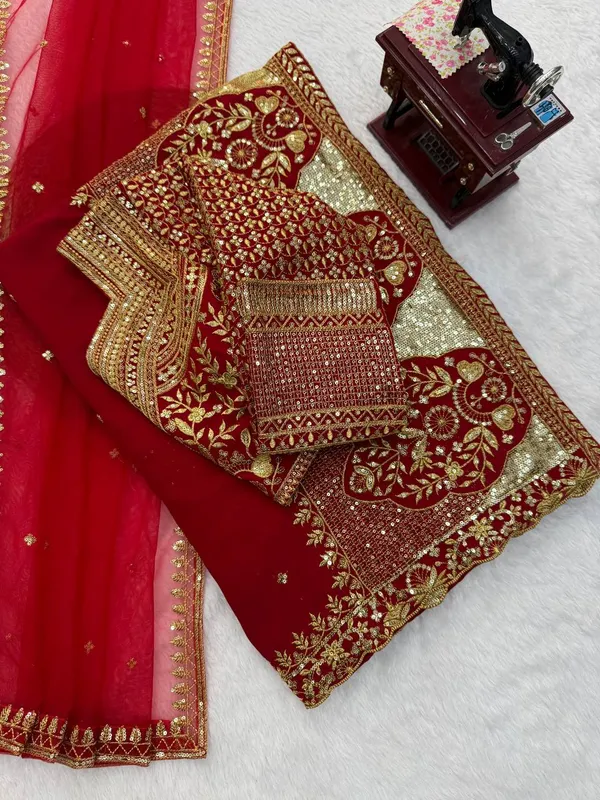 Faux_Georgette_Sequin_Saree_Blouse_Dupatta_Set
