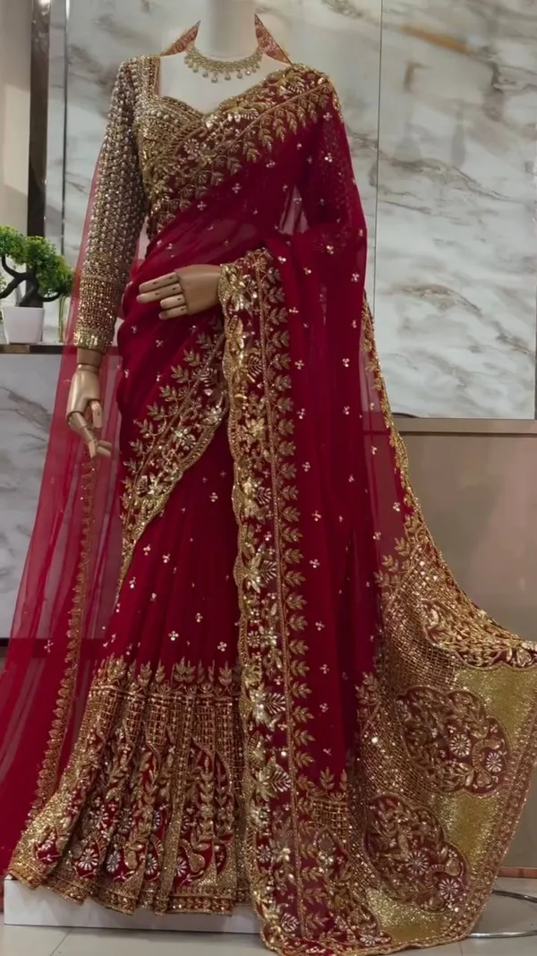 Faux_Georgette_Sequin_Saree_Blouse_Dupatta_Set