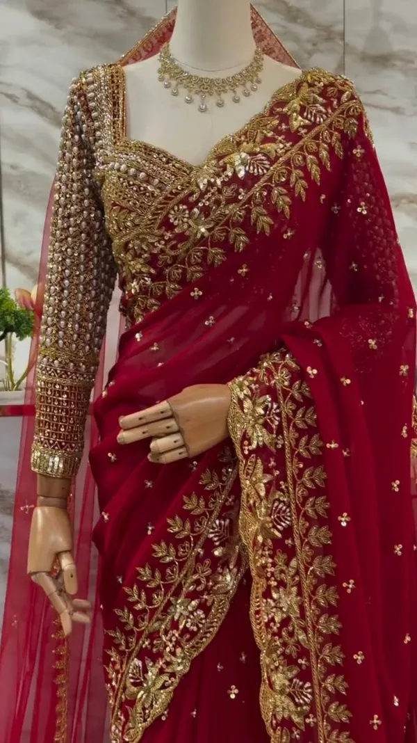 Faux_Georgette_Sequin_Saree_Blouse_Dupatta_Set