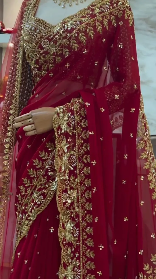 Faux_Georgette_Sequin_Saree_Blouse_Dupatta_Set