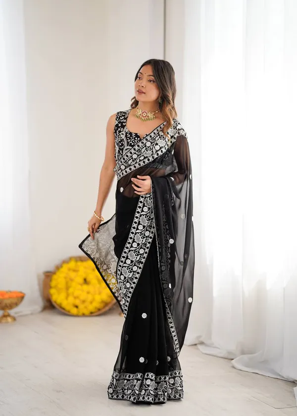 Faux_Georgette__Black_Saree