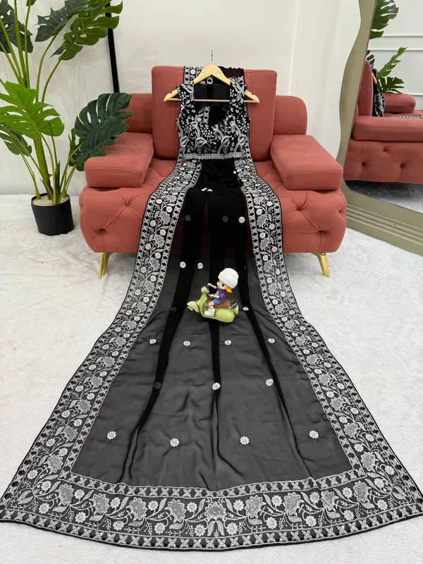 Faux_Georgette__Black_Saree