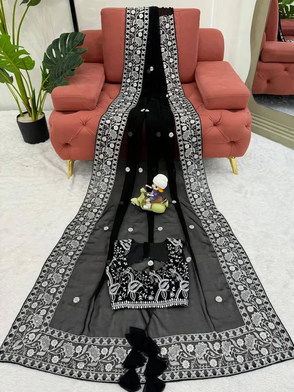 Faux_Georgette__Black_Saree