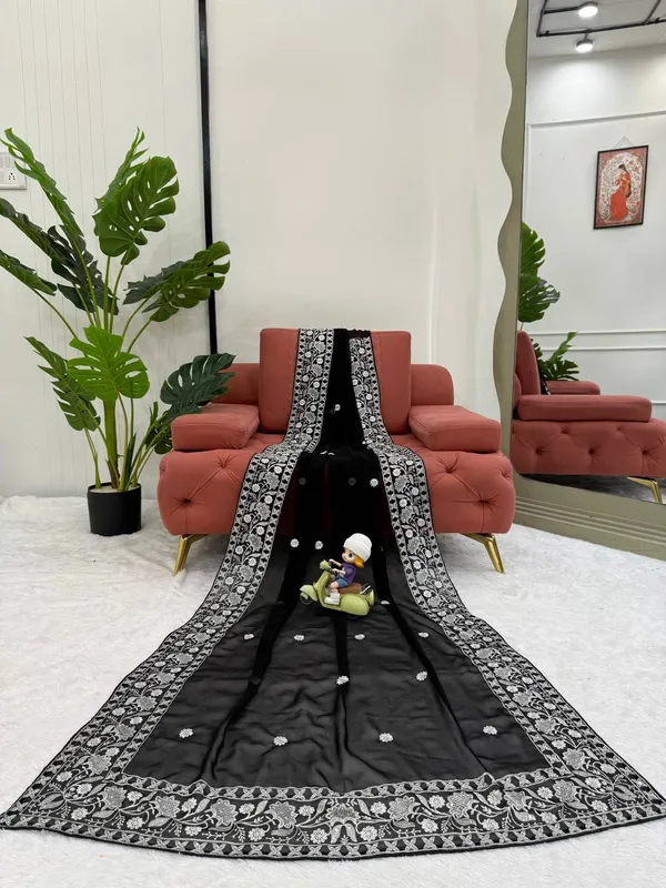Faux_Georgette__Black_Saree