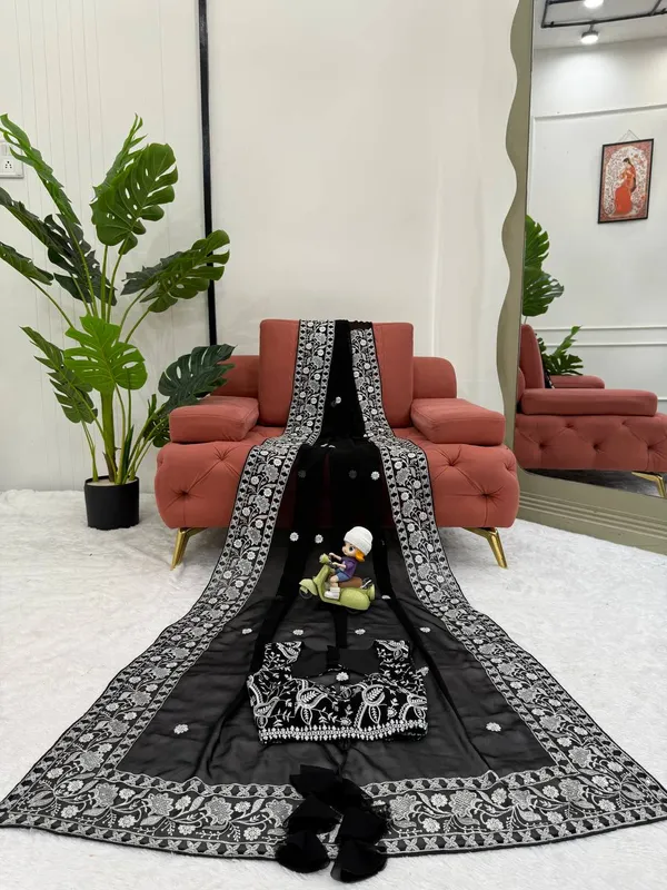 Faux_Georgette__Black_Saree