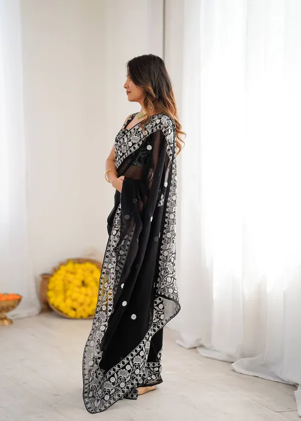 Faux_Georgette__Black_Saree