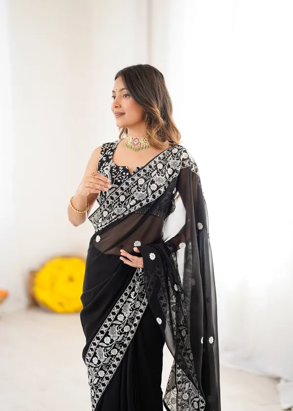 Faux_Georgette__Black_Saree