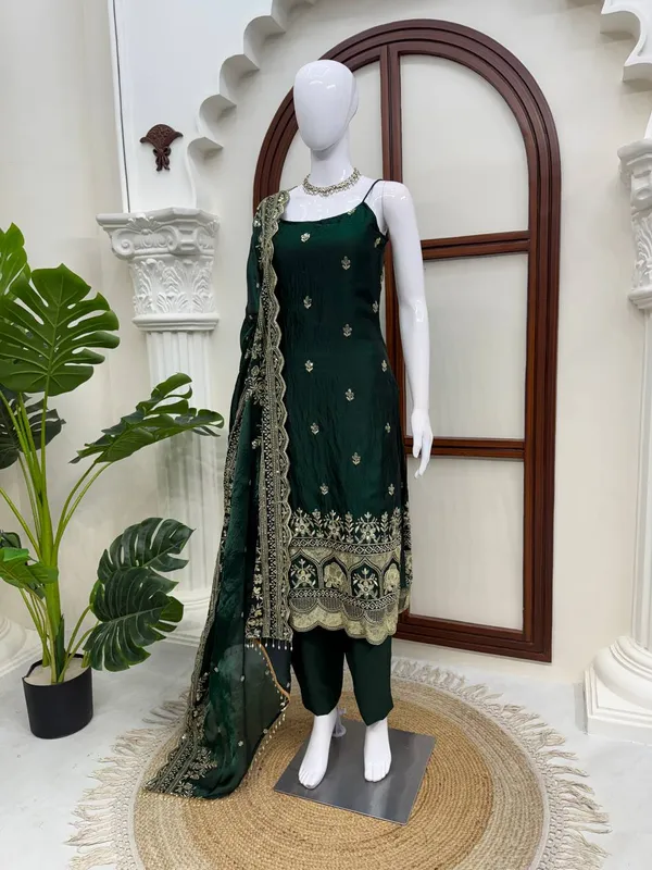 Fendy_Silk_Designer_Anarkali_Set_with_Thread_Sequence_Work_and_Lace_Green
