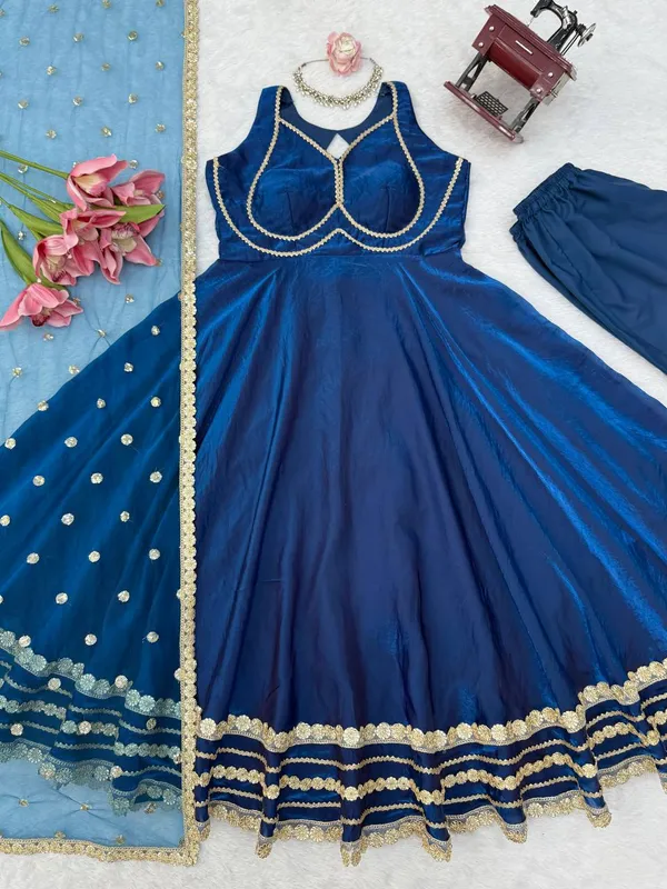 Fendy_Silk_Designer_Gown_Pant_Dupatta_Set_Blue