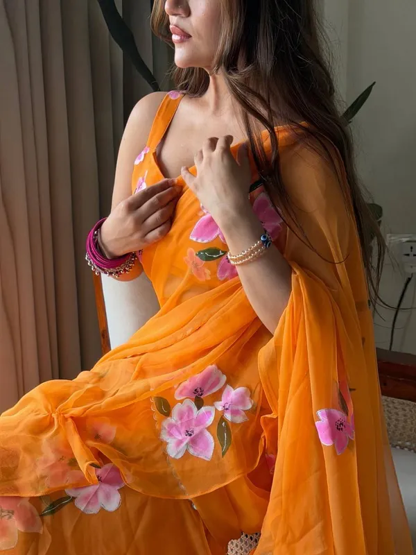 Foux_Gorgette_Orange_Lehenga