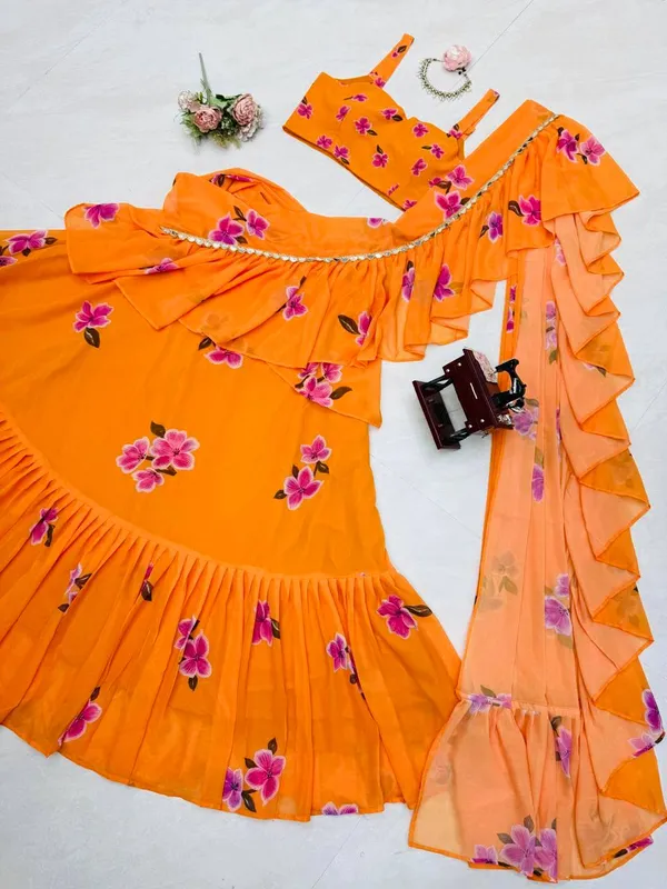 Foux_Gorgette_Orange_Lehenga