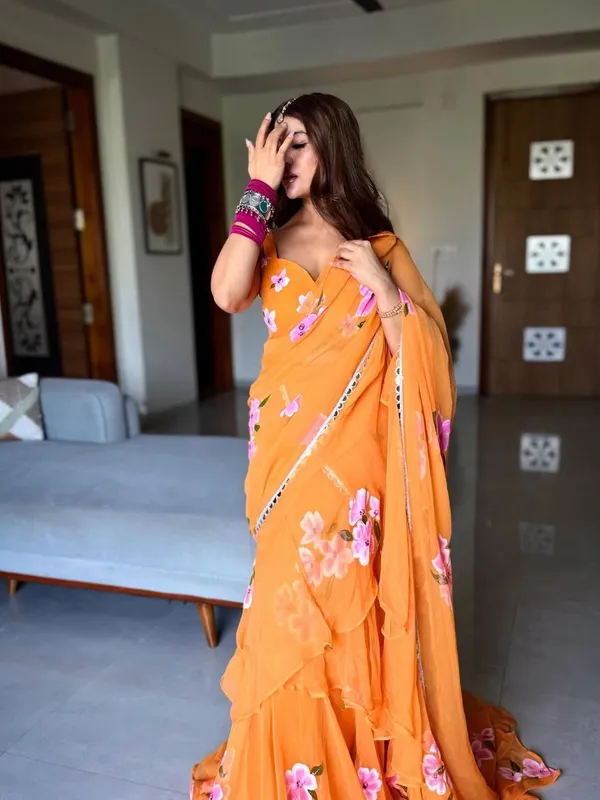 Foux_Gorgette_Orange_Lehenga