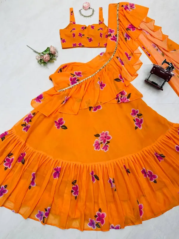 Foux_Gorgette_Orange_Lehenga