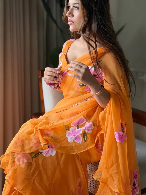 Foux_Gorgette_Orange_Lehenga