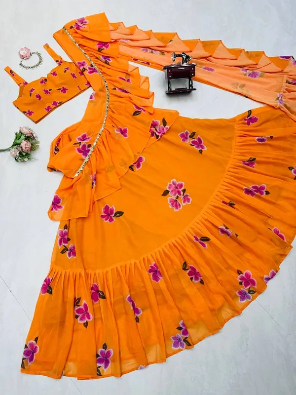Foux_Gorgette_Orange_Lehenga