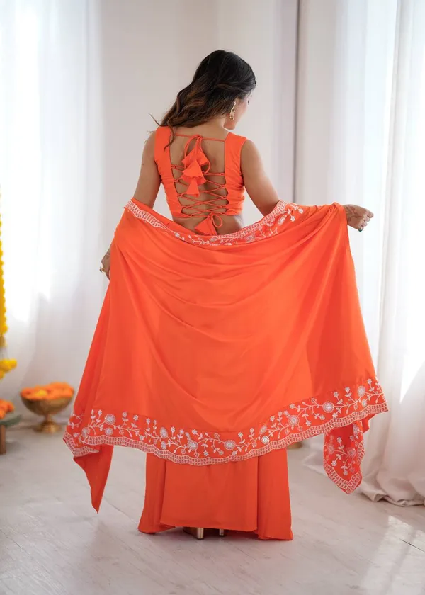 French_Crep_Dhoti_Set_orange