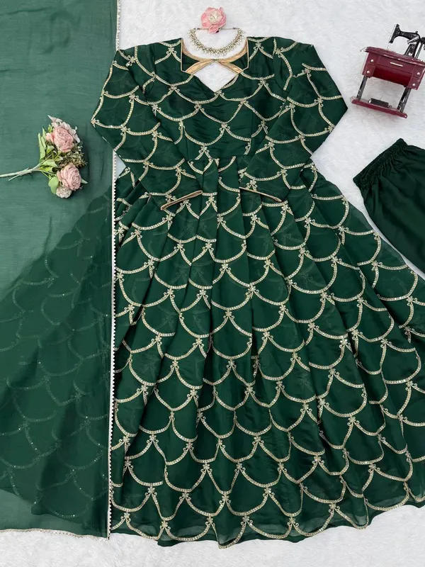 Green_Mal_Chanderi_Designer_Gown_Set